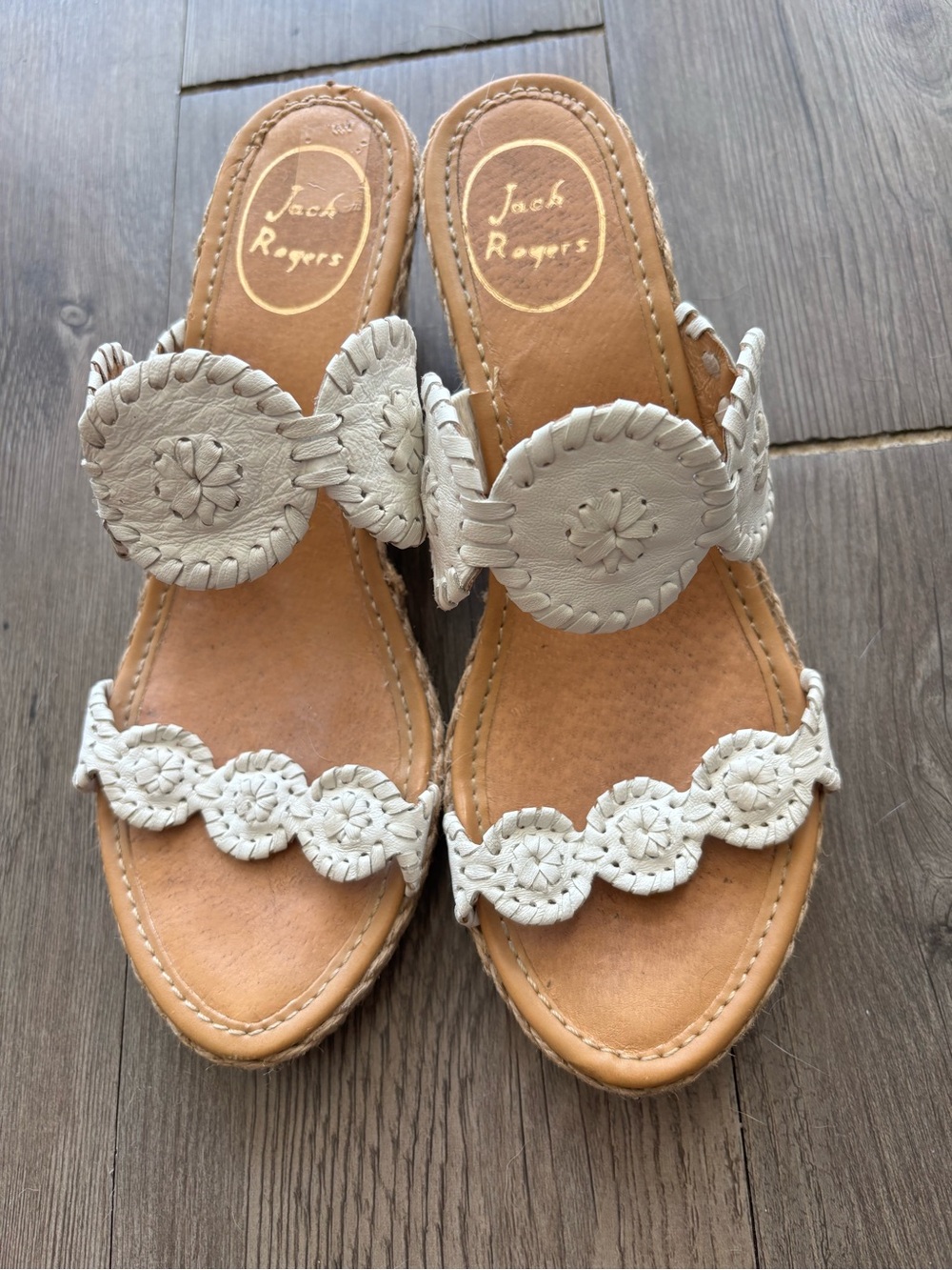 Jack Rogers Shelby White Leather espadrille Sandal wedges